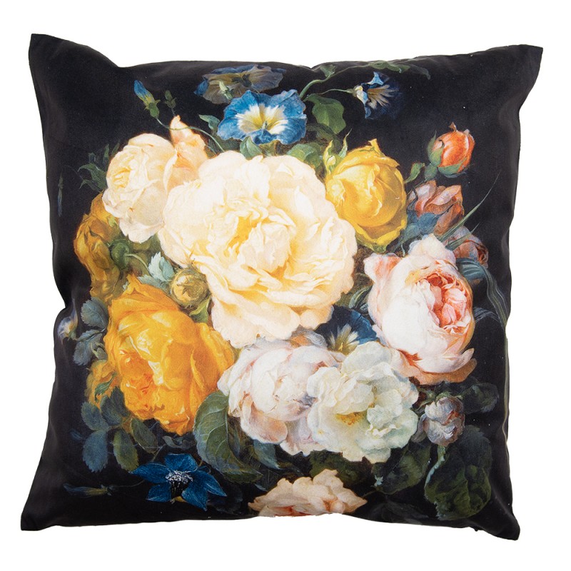 KT021.306 Cushion Cover 45x45 cm Black Yellow Polyester Flowers Pillow Cover