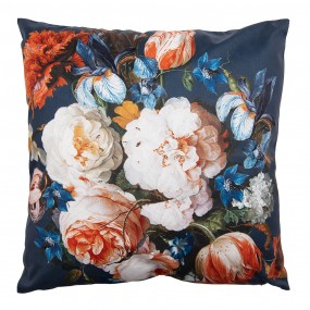 2KT021.307 Decorative Cushion 45x45 cm Blue Orange Polyester Flowers Pillow Cover