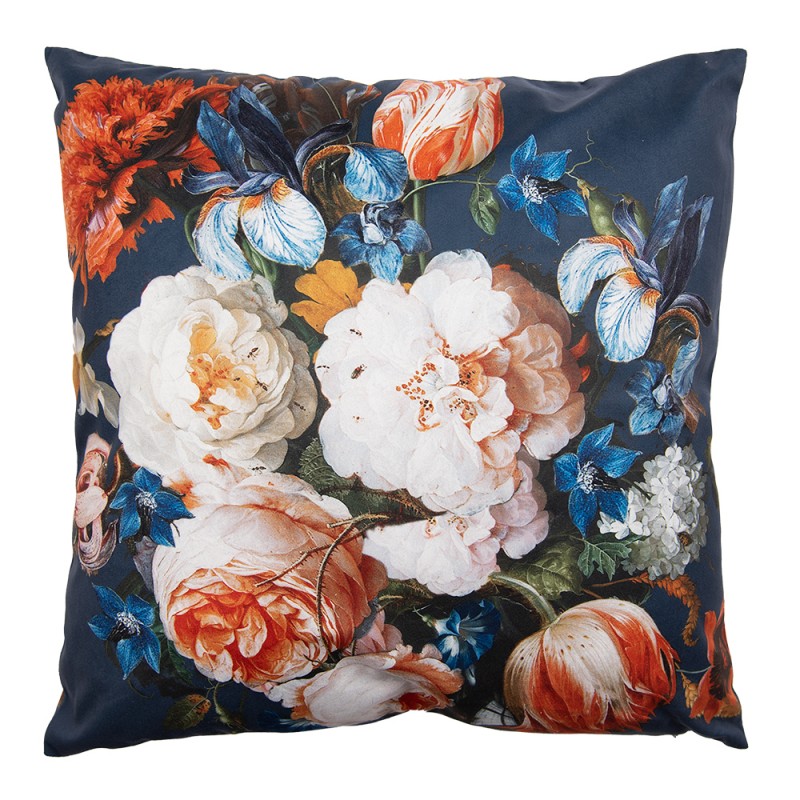 KT021.307 Decorative Cushion 45x45 cm Blue Orange Polyester Flowers Pillow Cover