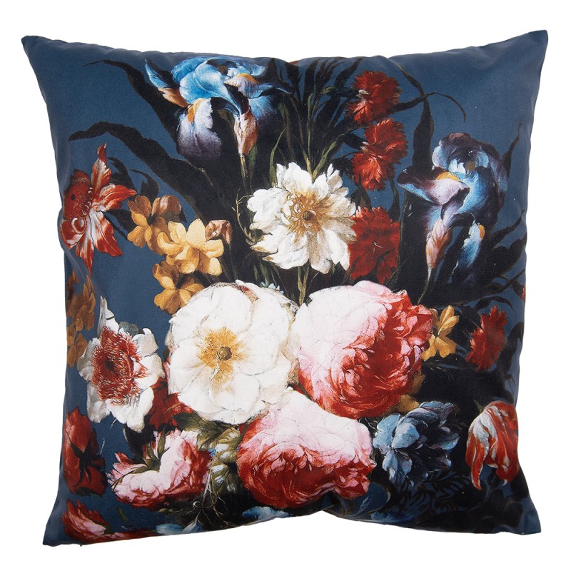 KT021.308 Cushion Cover 45x45 cm Blue Red Polyester Flowers Pillow Cover