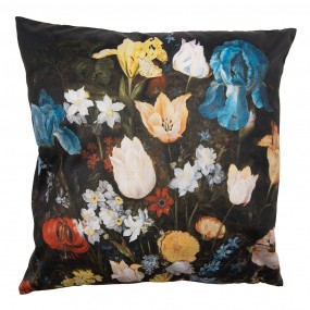 2KT021.309 Cushion Cover 45x45 cm Black Polyester Flowers Pillow Cover