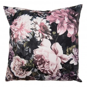 2KT021.311 Cushion Cover 45x45 cm Black Pink Polyester Flowers Pillow Cover