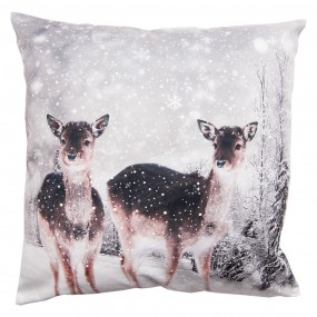 2KT021.313 Cushion Cover 45x45 cm White Grey Polyester Deer Pillow Cover