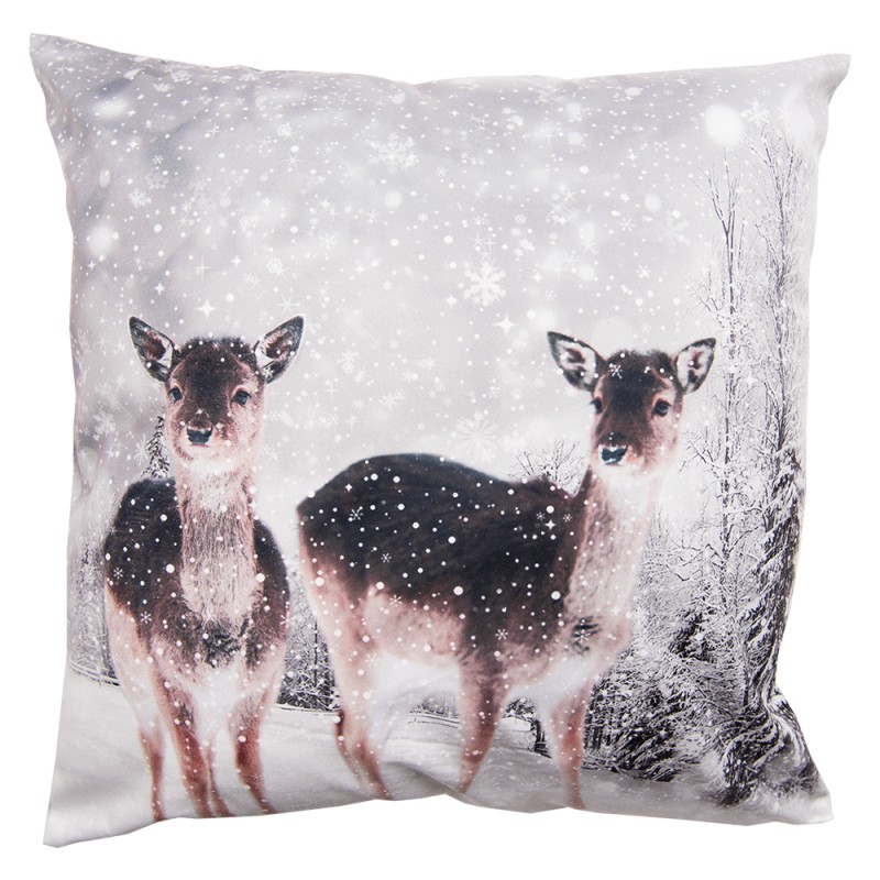 KT021.313 Cushion Cover 45x45 cm White Grey Polyester Deer Pillow Cover