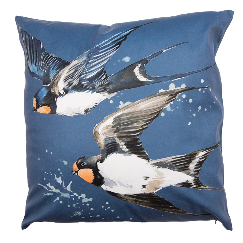 KT021.316 Cushion Cover 45x45 cm Blue White Polyester Birds Pillow Cover