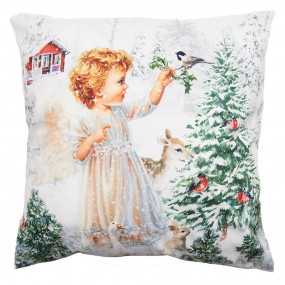 2KT021.317 Cushion Cover 45x45 cm White Green Polyester Angel Pillow Cover