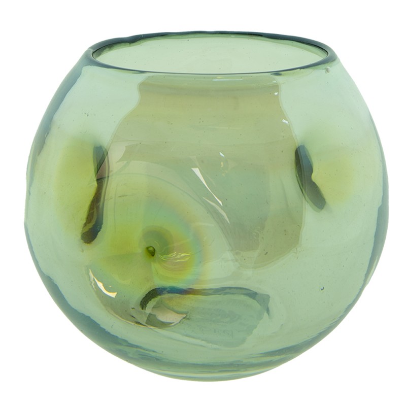 6GL4093GR Tealight Holder Ø 12x12 cm Green Glass Round Tea-light Holder