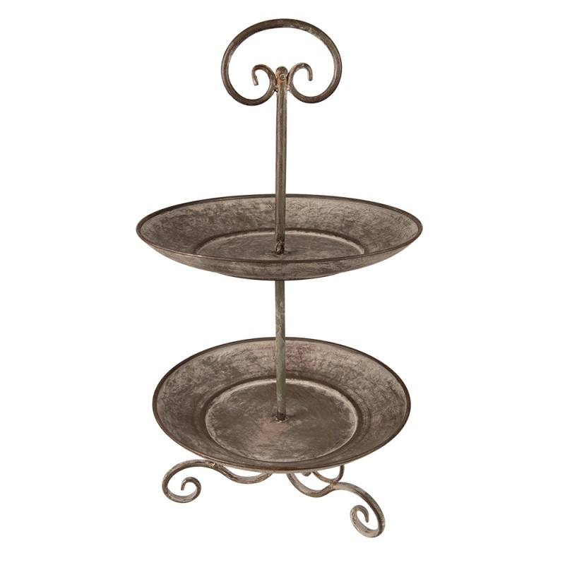 6Y4847 2-Tiered Stand Ø 28x53 cm Grey Green Iron Serving Platter