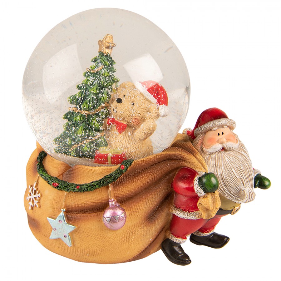 Clayre & Eef Palla di neve Babbo Natale 14x10x14 cm Marrone Rosso Plastica  Vetro