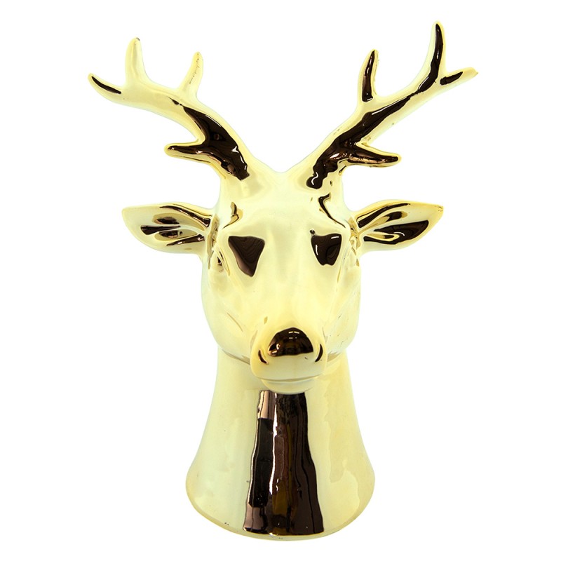 6CE1501 Figurine Deer 19 cm Gold colored Porcelain Christmas Decoration