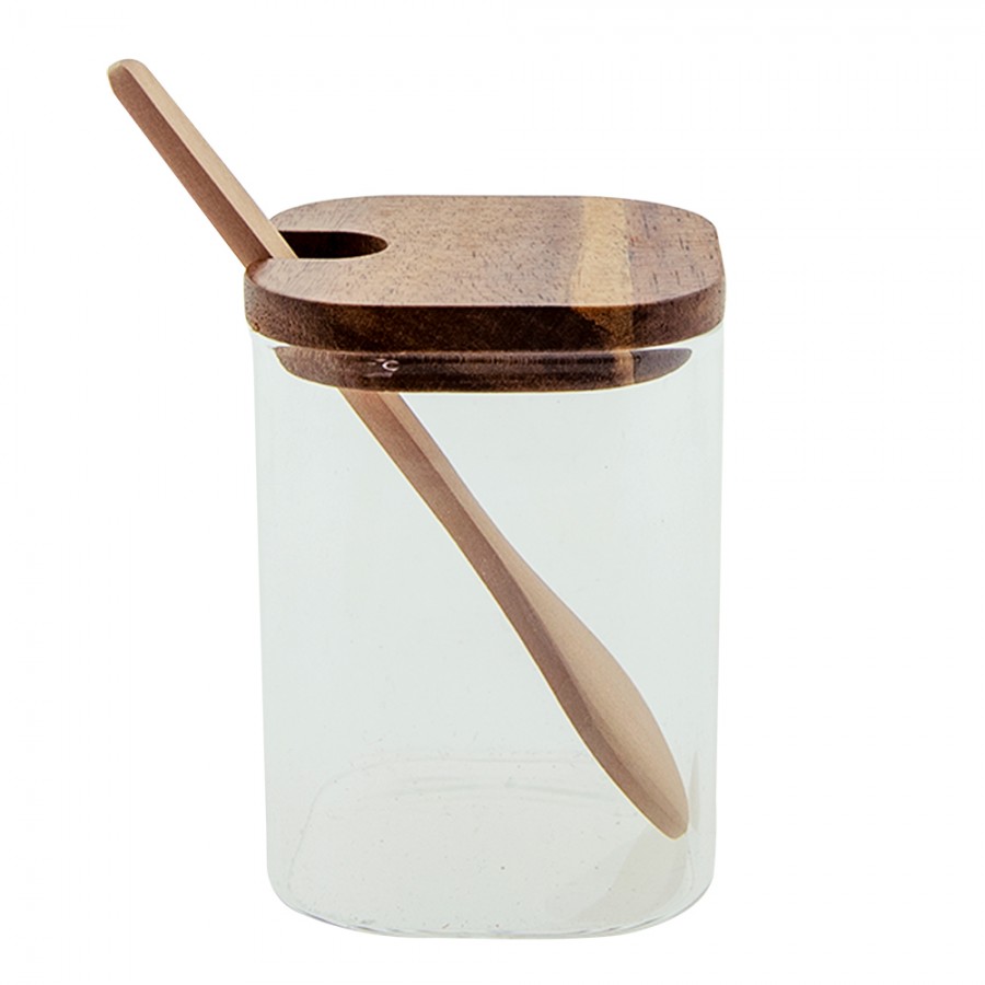 500 ML Wooden Lid Glass Jar With Spoon, For Food Storage