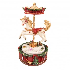 26PR3767 Music box Carousel 20 cm Red Polyresin Christmas Decoration Figurine