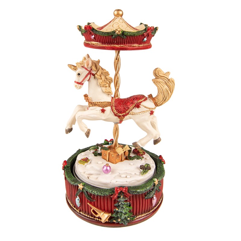 6PR3767 Music box Carousel 20 cm Red Polyresin Christmas Decoration Figurine