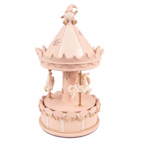 26PR3772 Music box Carousel 20 cm Pink Polyresin Christmas Decoration Figurine