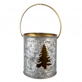 26Y5395 Tealight Holder Ø 9x10 cm Grey Gold colored Iron Christmas Tree Tea-light Holder