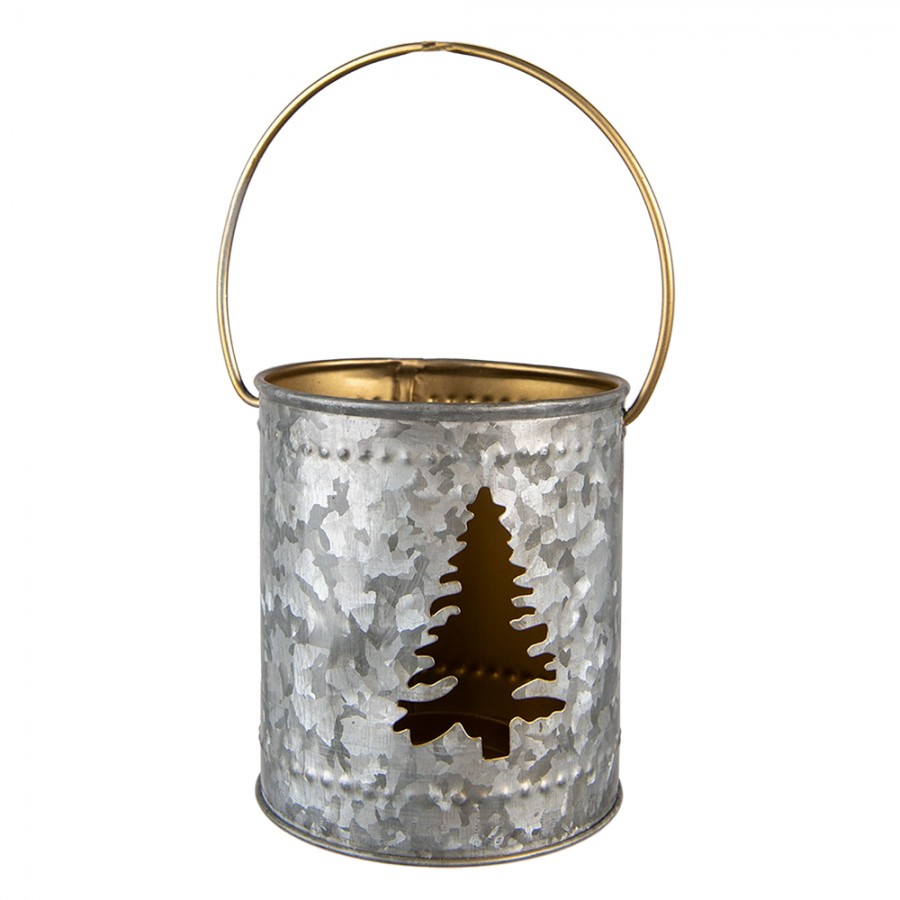 6Y5395 Tealight Holder Ø 9x10 cm Grey Gold colored Iron Christmas Tree ...