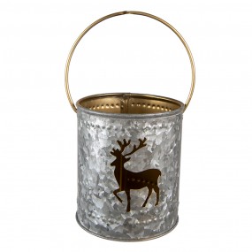 26Y5396 Tealight Holder Ø 9x10 cm Grey Gold colored Iron Reindeer Tea-light Holder
