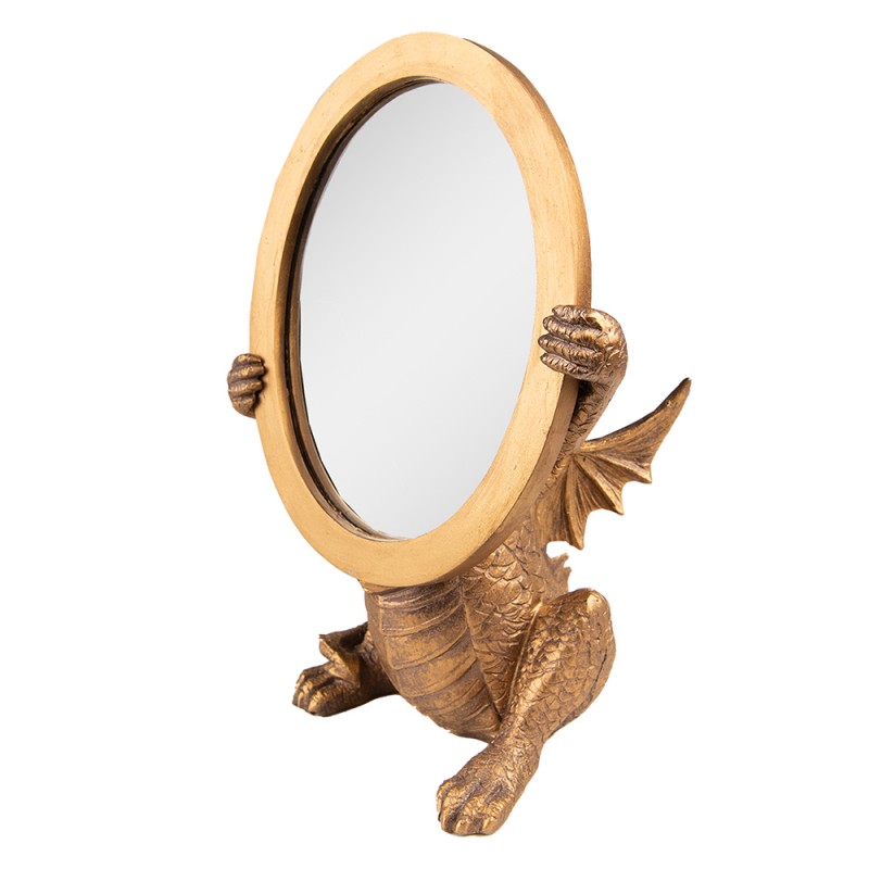 62S281 Specchio da terra Drago 16x25 cm Color oro Plastica Vetro Specchio da tavolo