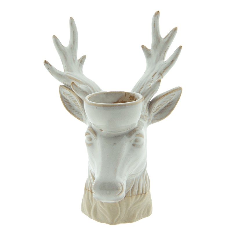 6CE1495 Tealight Holder Reindeer 21 cm Beige Brown Porcelain Tea-light Holder