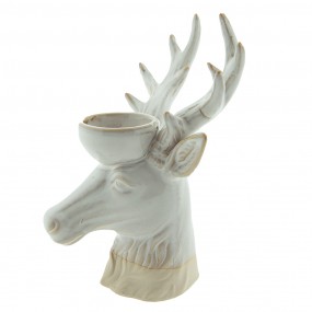 26CE1495 Tealight Holder Reindeer 21 cm Beige Brown Porcelain Tea-light Holder