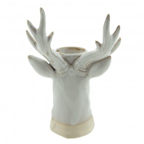 26CE1495 Tealight Holder Reindeer 21 cm Beige Brown Porcelain Tea-light Holder