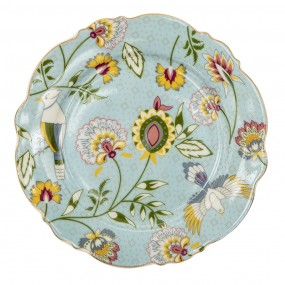 26CE1284 Breakfast Plate Ø 20 cm Blue Ceramic Flowers Round Plate