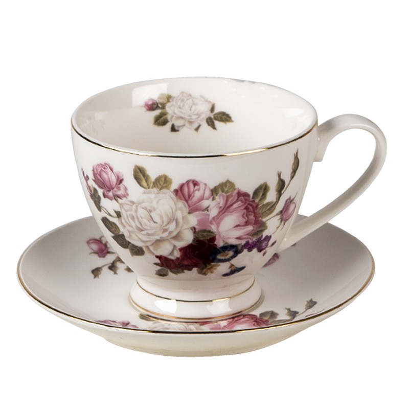 6CE1290 Cup and Saucer 200 ml White Porcelain Flowers Round Tableware