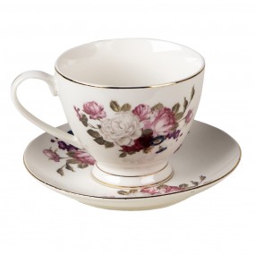 26CE1290 Cup and Saucer 200 ml White Porcelain Flowers Round Tableware