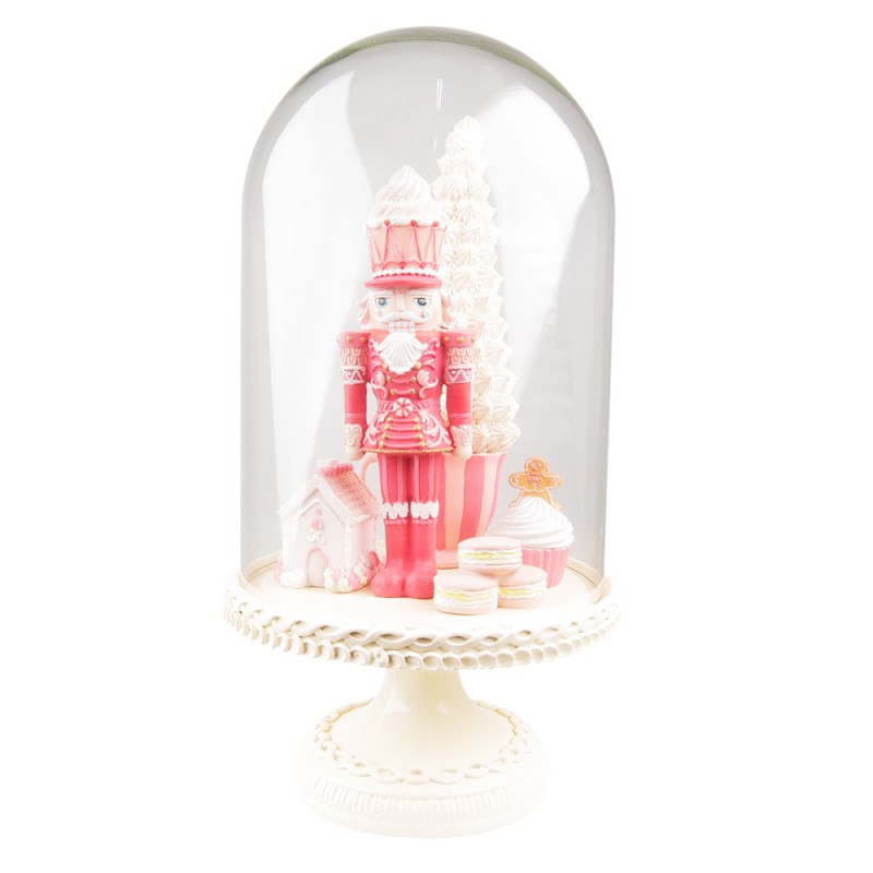 65156 Cloche Nutcracker 41 cm Pink White Plastic Glass Glass Bell Jar