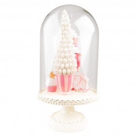 265156 Cloche Nutcracker 41 cm Pink White Plastic Glass Glass Bell Jar