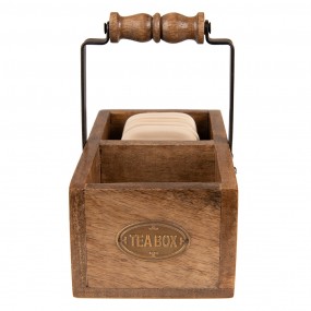 26H2175 Tea Box 17x10x17 cm Brown Wood Iron Box