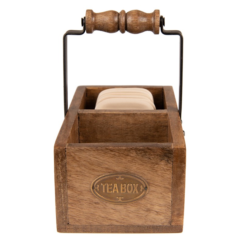 6H2175 Tea Box 17x10x17 cm Brown Wood Iron Box