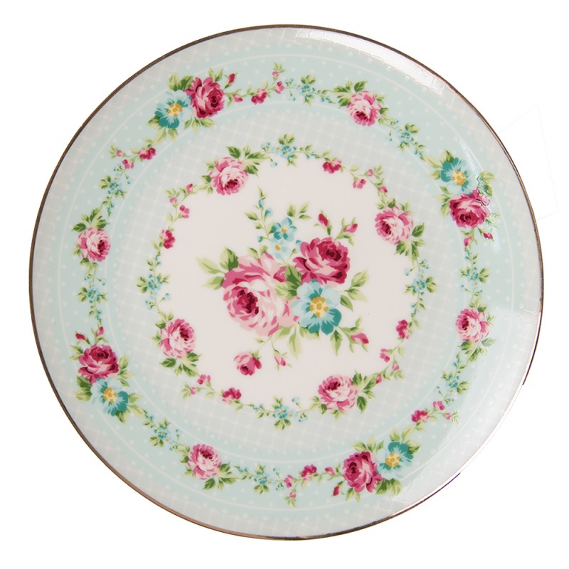 6CEDP0128 Breakfast Plate Ø 20 cm Green White Porcelain Flowers Plate