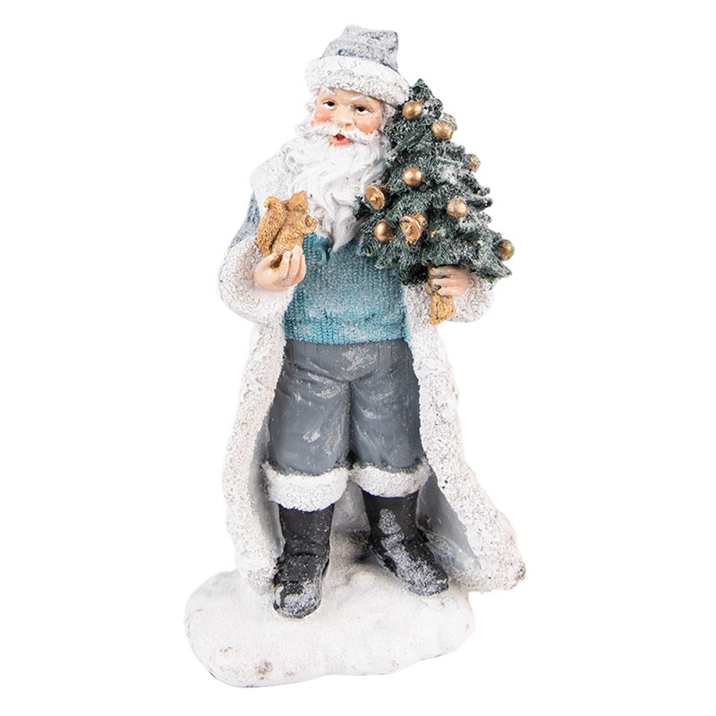 6PR3739 Figurine Santa Claus 21 cm Grey Blue Polyresin Christmas Decoration