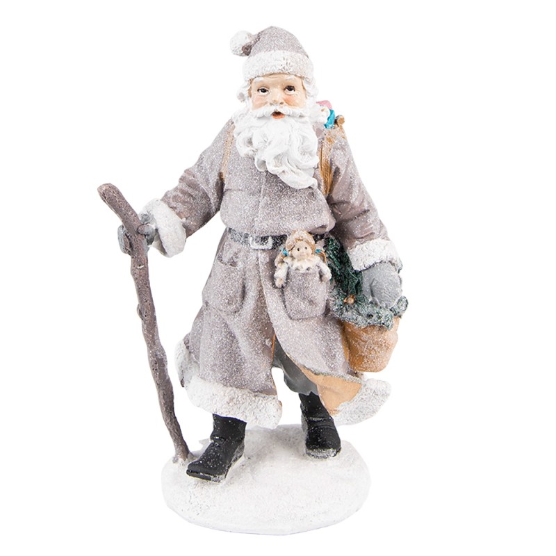 6PR3740 Figurine Santa Claus 21 cm Grey Brown Polyresin Christmas Decoration