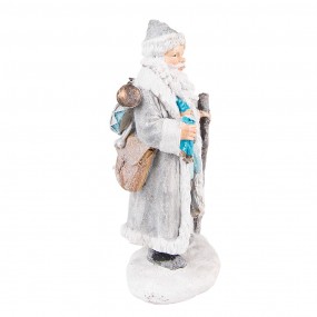 26PR3741 Statuetta Babbo Natale  21 cm Grigio Blu Poliresina Decorazione di Natalizie