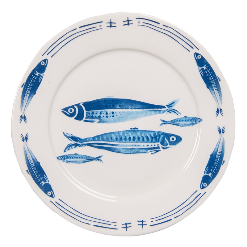 FIBDP Frühstücksteller Ø 20 cm Weiß Blau Porzellan Fische Teller