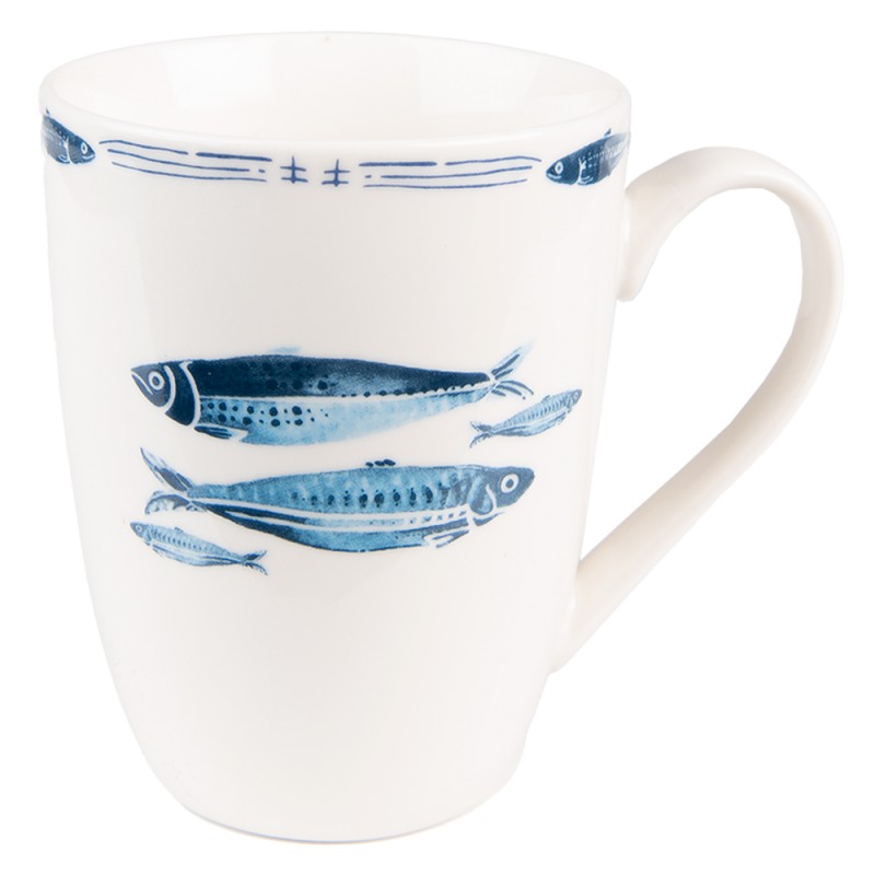FIBMU Mug 330 ml Blanc Bleu Porcelaine Poissons Tasse à thé