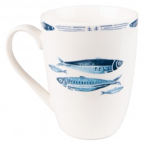 2FIBMU Mug 330 ml Blanc Bleu Porcelaine Poissons Tasse à thé