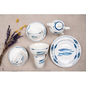 2FIBMU Mug 330 ml White Blue Porcelain Fishes Tea Mug