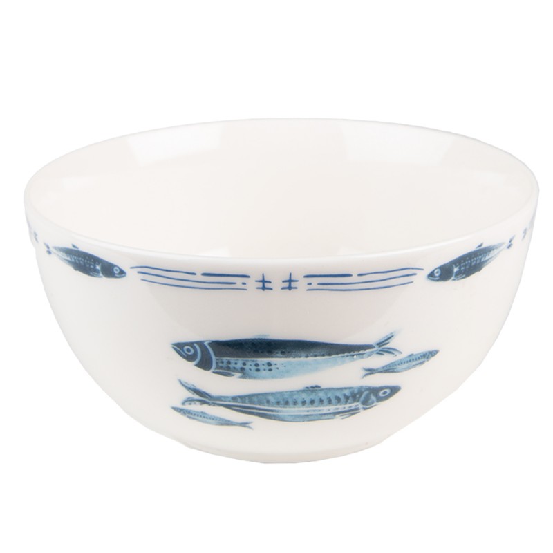 FIBPU Soup Bowl 500 ml White Blue Porcelain Fishes Serving Bowl