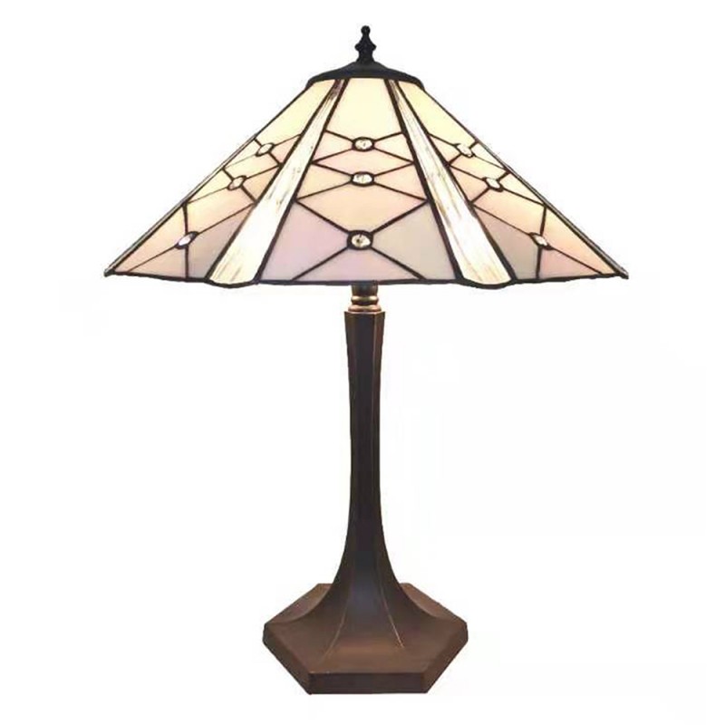 5LL-5615 Table Lamp Tiffany Ø 42x54 cm  Pink White Glass Zinc Desk Lamp Tiffany