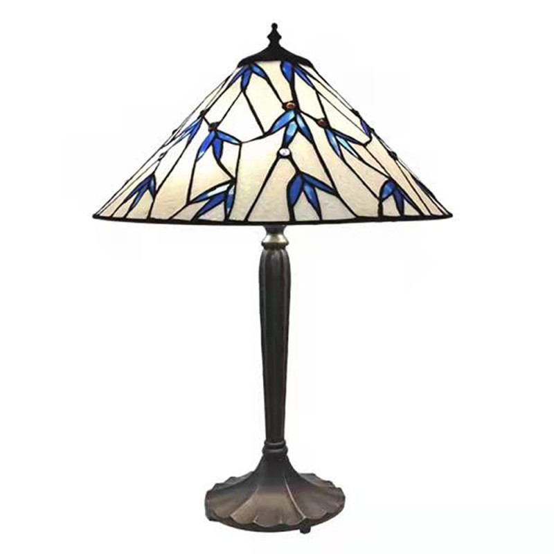 5LL-5617 Tiffany Tafellamp  Ø 42x63 cm  Blauw Wit Glas Zink Tiffany Bureaulamp