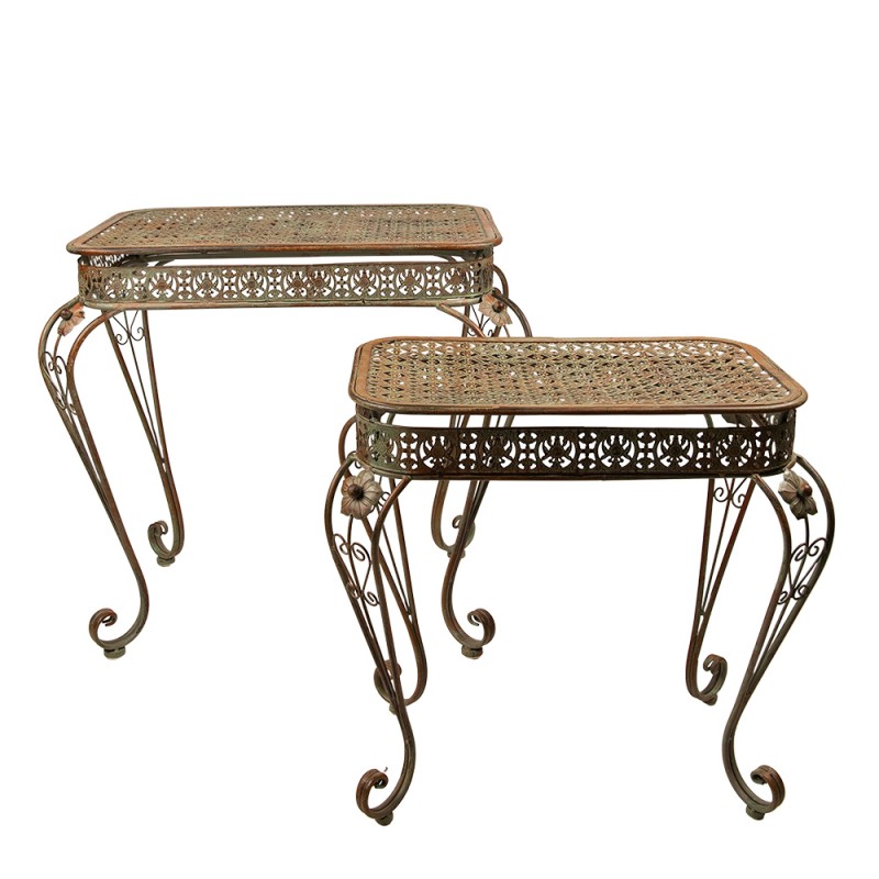 5Y1047 Side Table Set of 2 Green Brown Iron Side Table