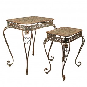 25Y1047 Side Table Set of 2 Green Brown Iron Side Table