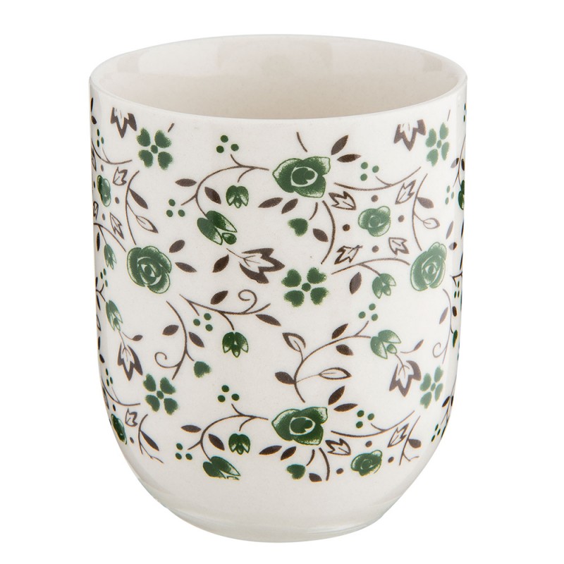 6CEMU0001 Mug 100 ml Blanc Vert Porcelaine Fleurs Rond Tasse à thé