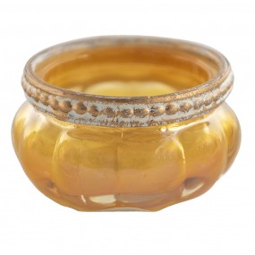 26GL3502 Tealight Holder Ø 6x4 cm Yellow Gold colored Glass Metal Round Tea-light Holder