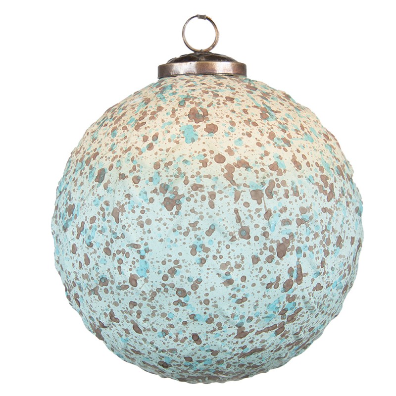 6GL3721 Christmas Bauble Ø 15 cm Turquoise Beige Glass Metal Christmas Tree Decorations