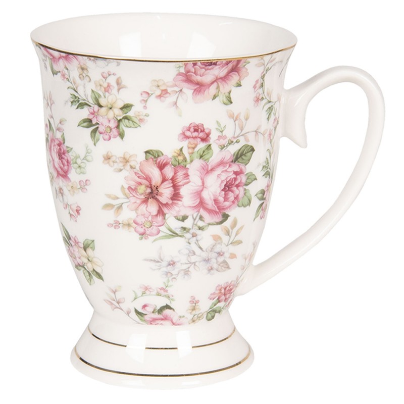 6CEMU0061 Mug 300 ml Beige Rose Porcelaine Fleurs Rond Tasse à thé