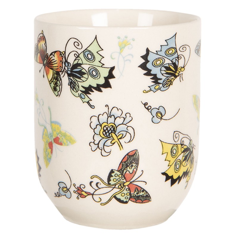 6CEMU0069 Mug 100 ml Beige Yellow Porcelain Butterflies Round Tea Mug